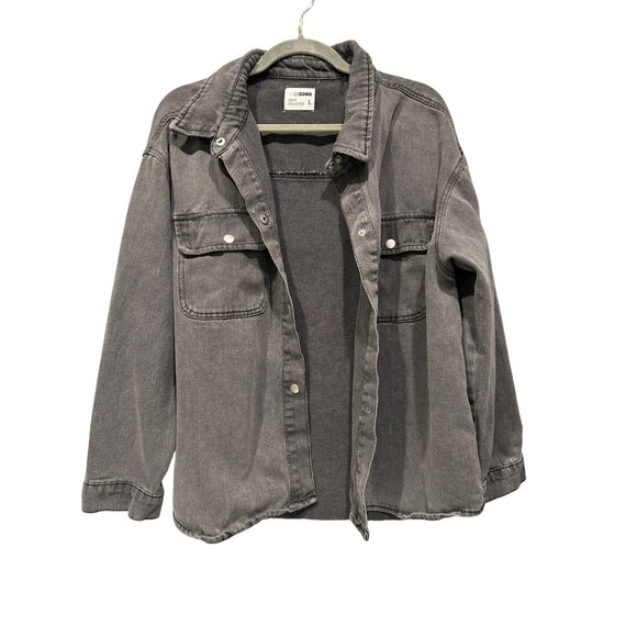 Ci Sono Women’s L Shacket Gray Wash Snap Front Oversized Shirt Western Preppy - Picture 1 of 12